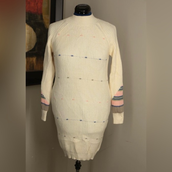 SXA Sweater Dress Stretch Sz Small Ivory Midi Length Korean Fashion Chunky Knit - Picture 3 of 10